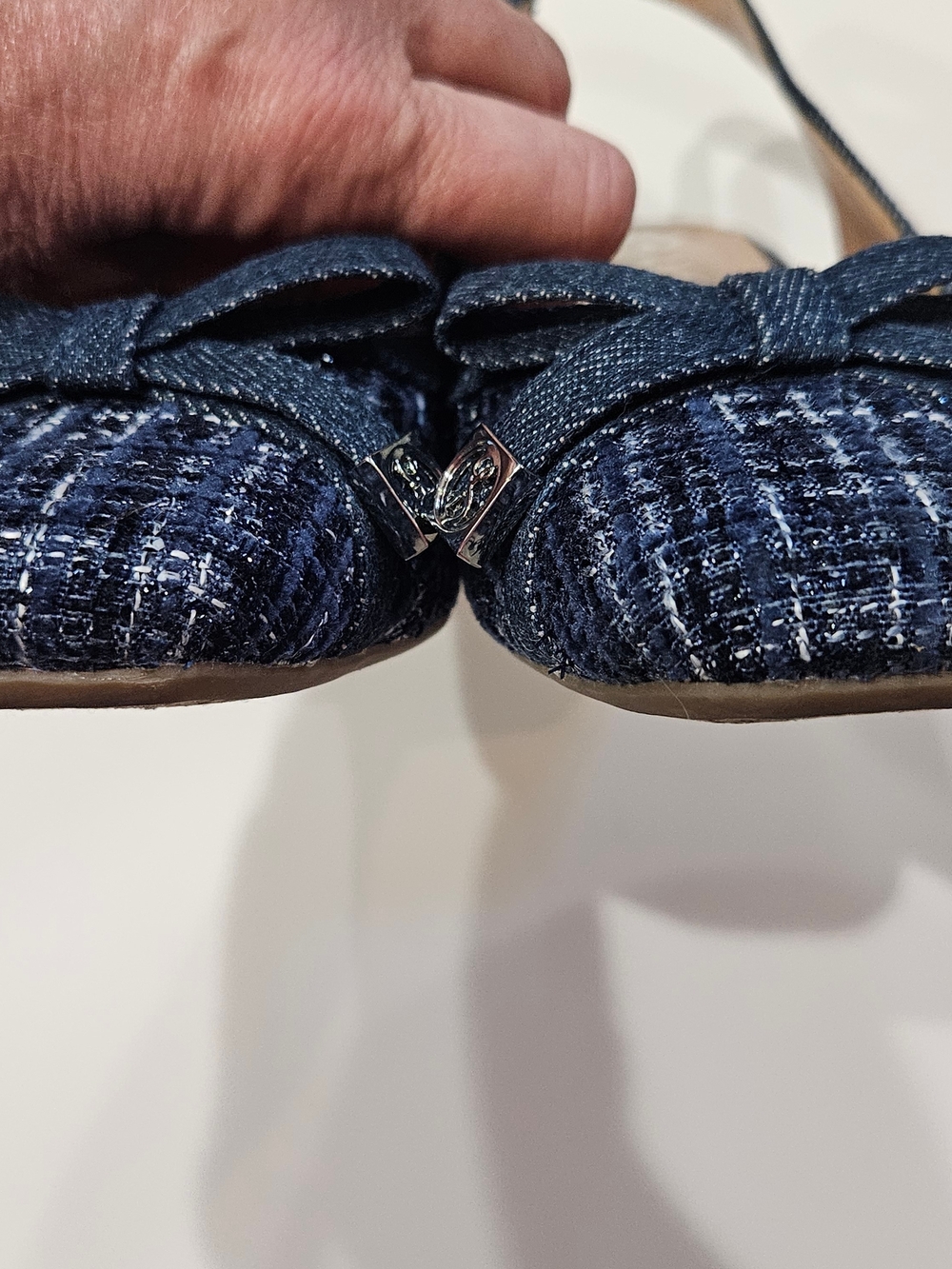 Navy Tweed Slingback Block Heel Pumps - Picture 7 of 10